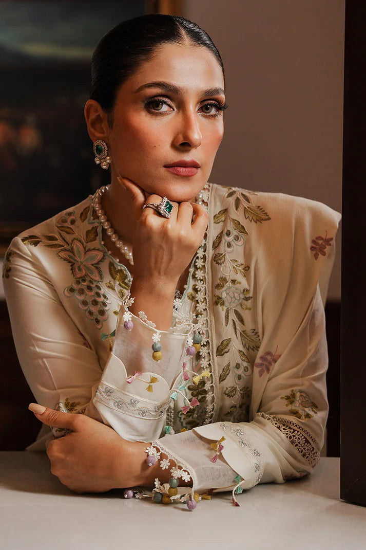 CROSS STITCHED-3PC DHANAK EMBROIDERED SHIRT WITH DHANAK EMBROIDERED SHAWL AND TROUSER -W.J-1789