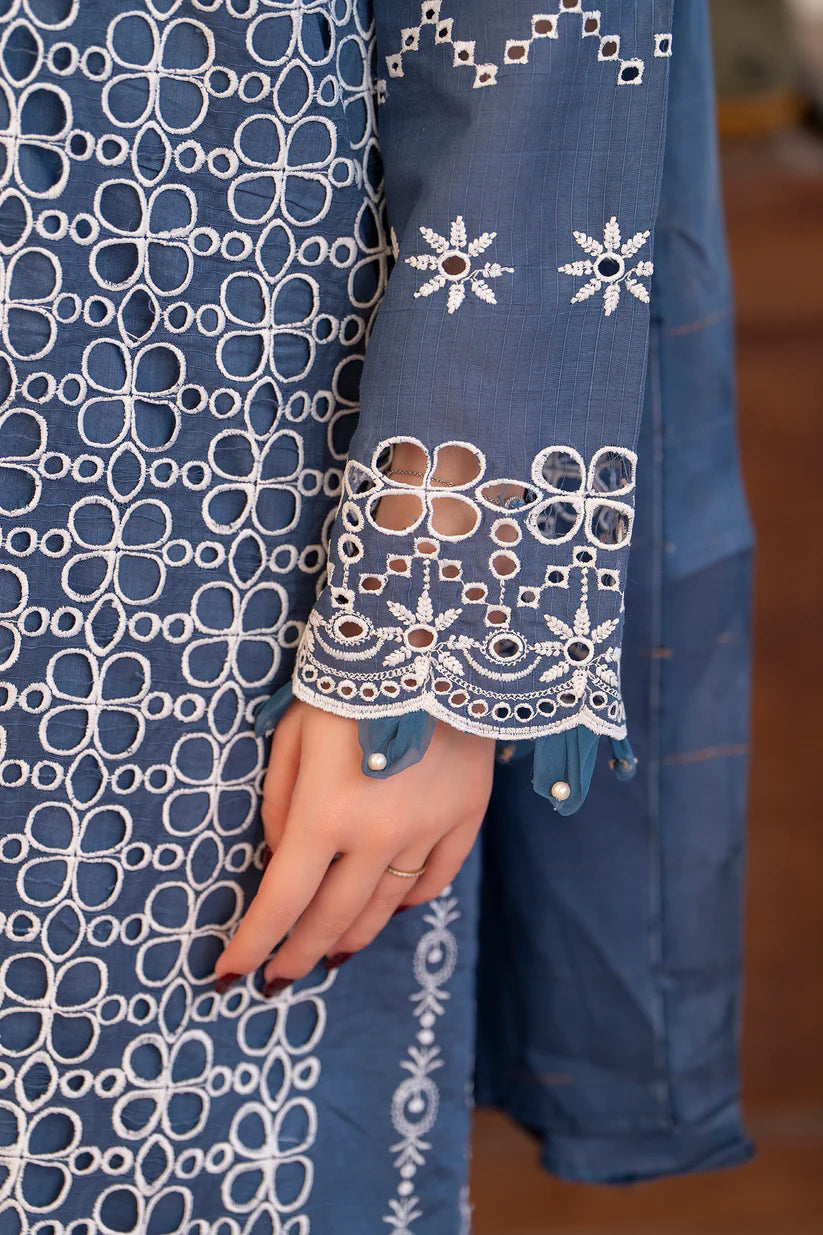 MIRAKHI-3PC LAWN CHIKENKARI EMBROIDERED SHIRT WITH LAWN TUBE SLUB DUPATTA-W.J-1694