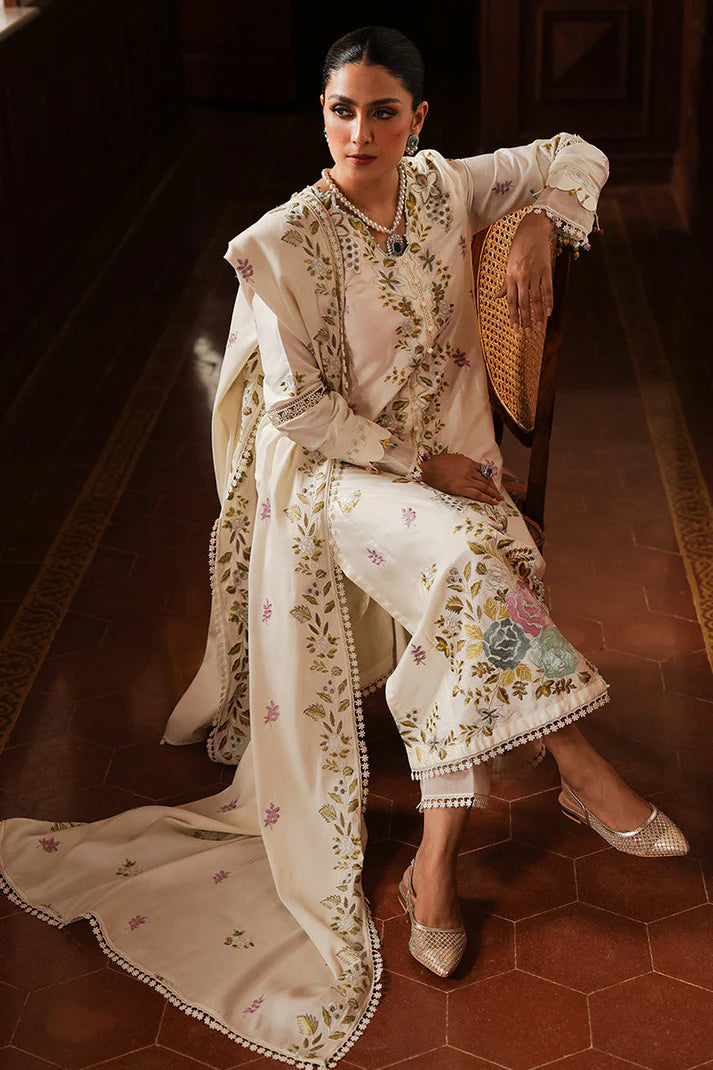 CROSS STITCHED-3PC DHANAK EMBROIDERED SHIRT WITH DHANAK EMBROIDERED SHAWL AND TROUSER -W.J-1789