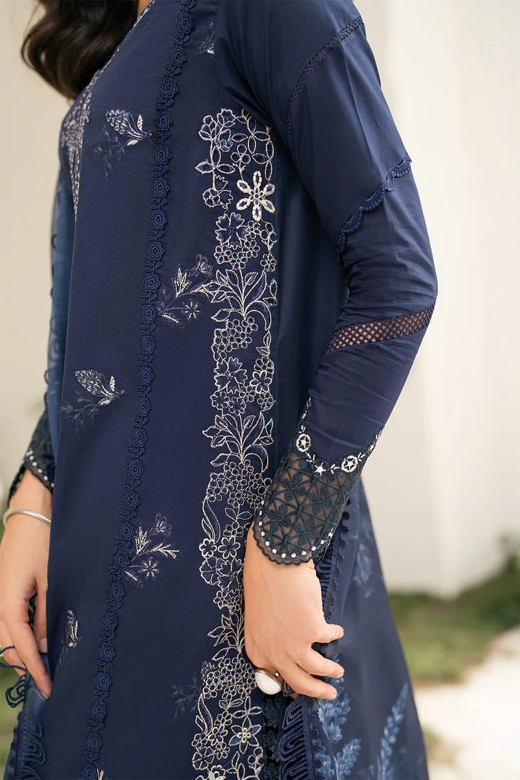IZNIK-3PC DHANAK CHIKAN EMBROIDERED SHIRT WITH COURTRAI PRINTED SHAWL AND EMB TROUSER-WJ-1946