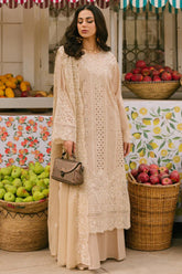 MAHNUR-3PC LAWN CHIKAANKARI EMBROIDERED SHIRT WITH KHADDI NET EMB DUPATTA AND TROUSER -W.J-4703