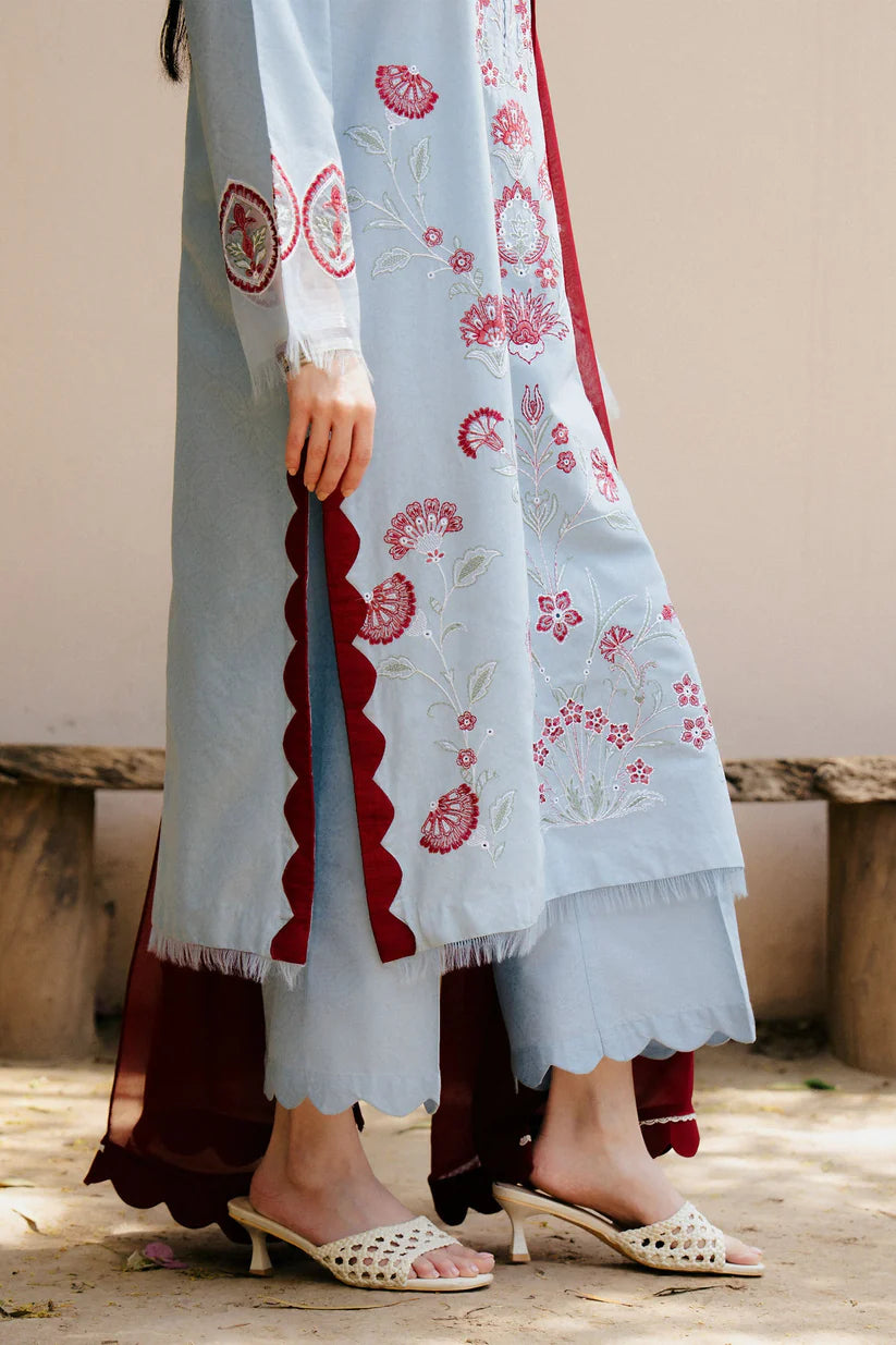 ZAHRA SHAHJAHAN-3PC DHANAK EMBROIDERED SHIRT WITH CHIFFON DUPATTA AND TROUSER-W.J-1835
