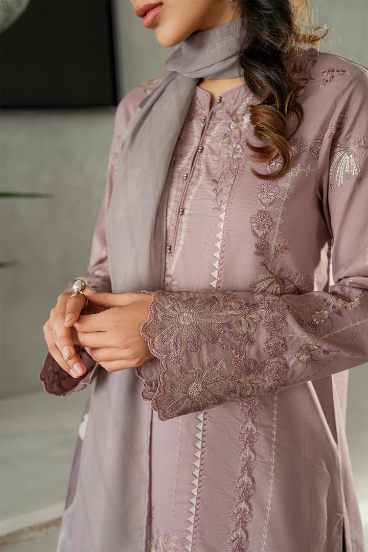 IZNIK-3PC DHANAK EMBROIDERED SHIRT WITH COUTRAI PRINTED SHAWL AND TROUSER-W.J-1805