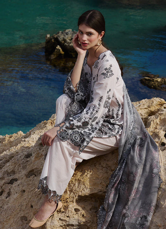 IMAGE-3PC LAWN EMBROIDERED SHIRT WITH CHIFFON PRINT DUPATTA AND EMB TROUSER-W.J-1654