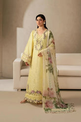 ELAF-3PC DHANAK EMBROIDERED SHIRT WITH COUTRAI PRINTED SHAWL AND TROUSER-W.J-5221