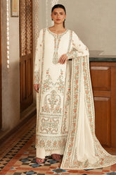 AFROZEH-3PC DHANAK EMBROIDERED SHIRT WITH DHANAK EMB SHAWL AND TROUSER-W.J-5208