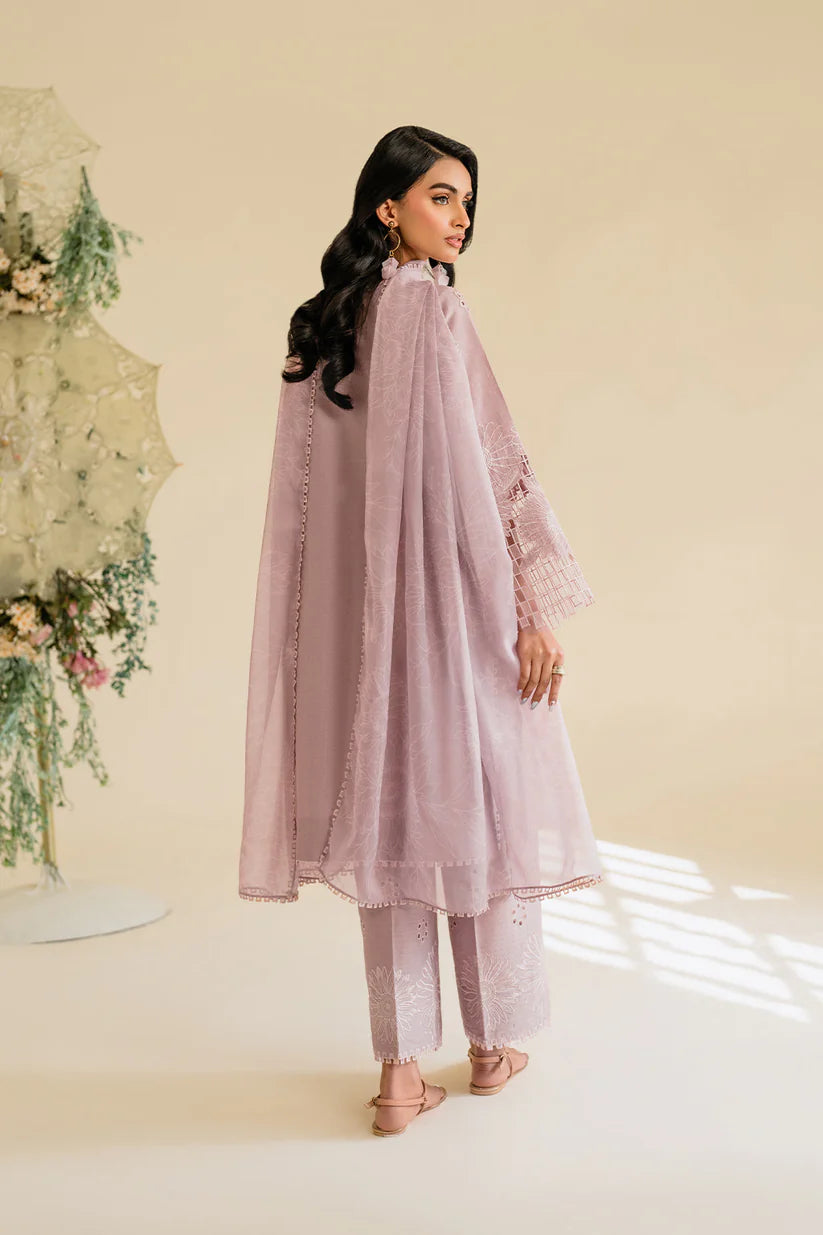 IZNIK-3PC LAWN EMBROIDERED SHIRT WITH KHAADI NET DUPATTA & TROUSER-W.J-1741