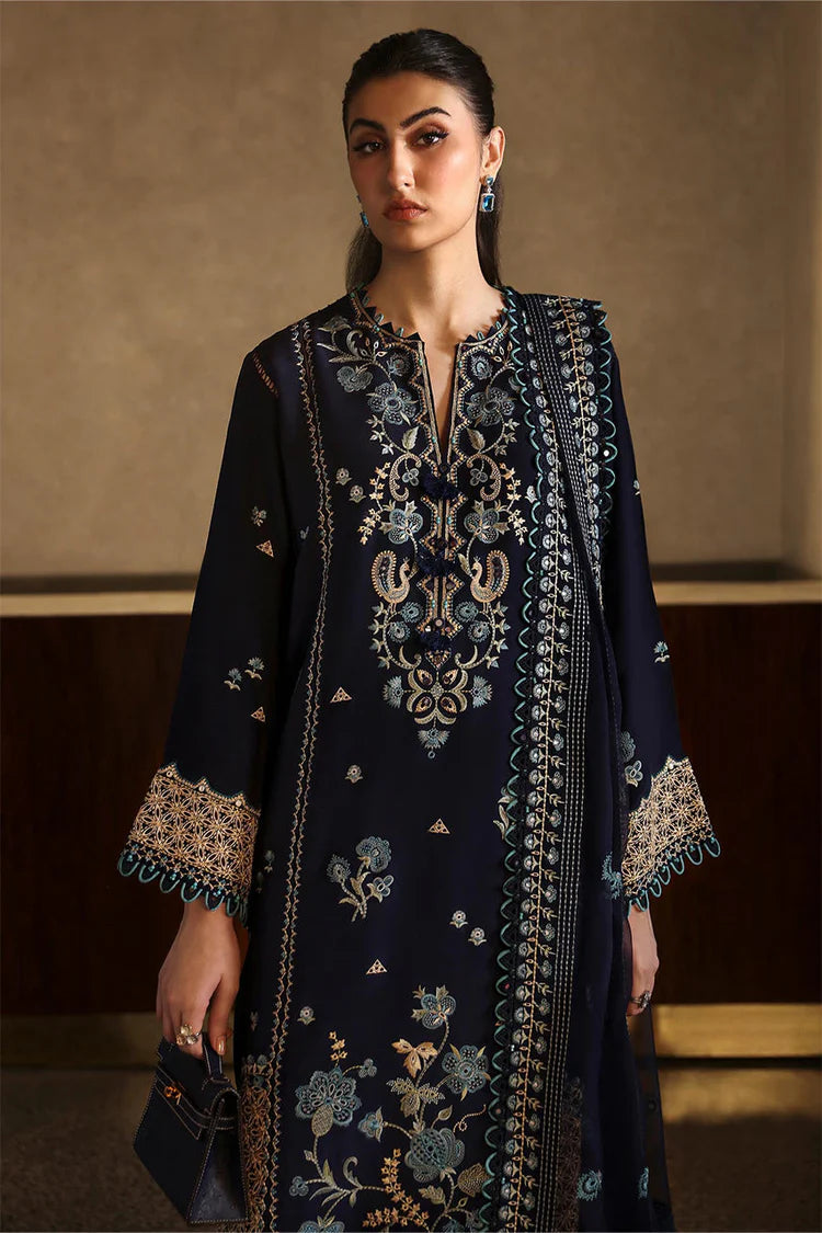 ZAHA-3PC DHANAK EMBROIDERED SHIRT WITH DHANAK EMBROIDRED SHAWL & TROUSER-W.J-1923