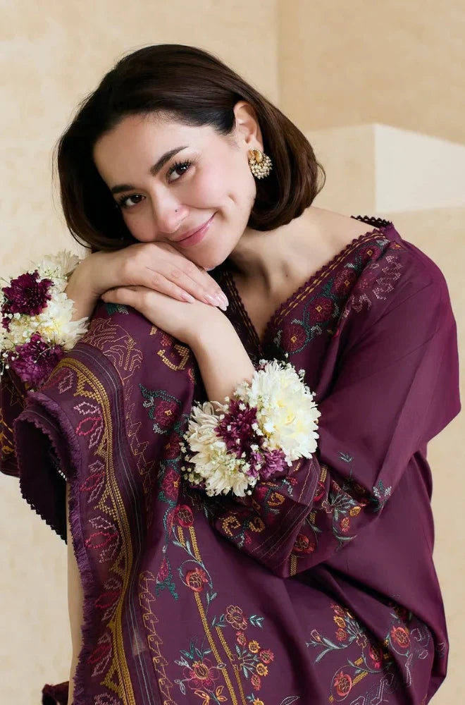 ZARA SHAHJAHAN - 3PC LAWN EMBROIDERED SHIRT WITH ORGANZA EMBROIDERED DUPATTA AND TROUSER -W.J-1792