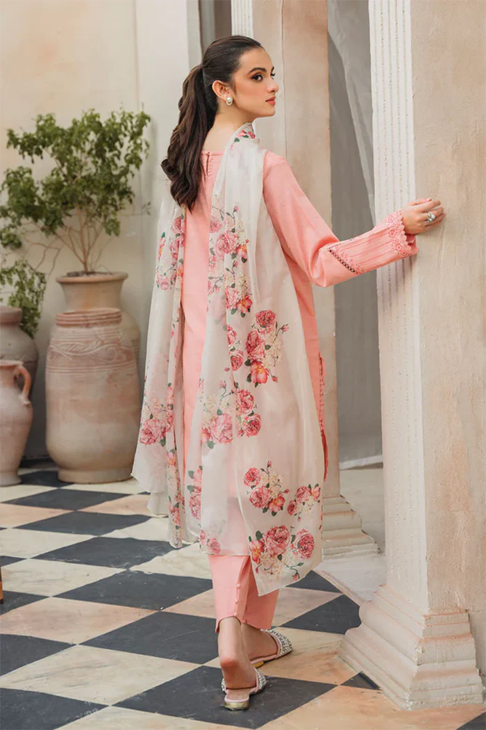 ZIVA - 3PC DHANAK EMBROIDERED SHIRT WITH COUTURE WOOL PTRINTED SHAWL & TROUSER-W.J-1433