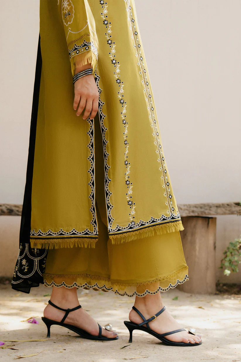 ZARA SHAHJAHAN-3PC DHANAK EMBROIDERED SHIRT WITH DHANAK EMBROIDERED SHAWL & DHANAK TOUSER- -W.J-1801