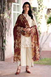 JAZMIN- 3PC DHANAK EMBROIDERED SHIRT WITH WOOL PRINT SHAWL AND TROUSER-W.J-1034