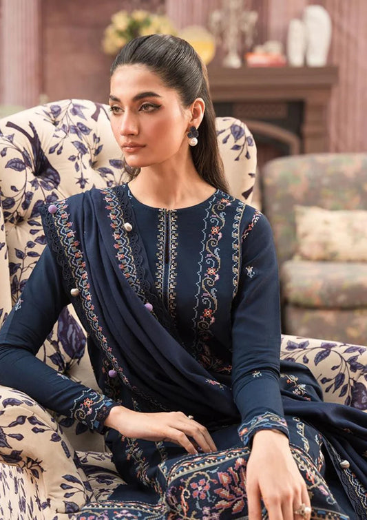 SERAN-3PC DHANAK EMBROIDERED SHIRT WITH DHANAK EMBROIDERD SHAWL & EMB TROUSER-W.J-1792