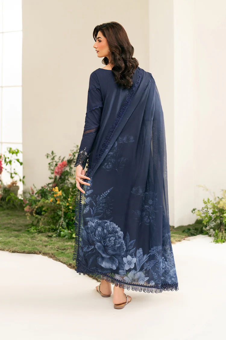 IZNIK-3PC DHANAK CHIKAN EMBROIDERED SHIRT WITH COURTRAI PRINTED SHAWL AND EMB TROUSER-WJ-1946