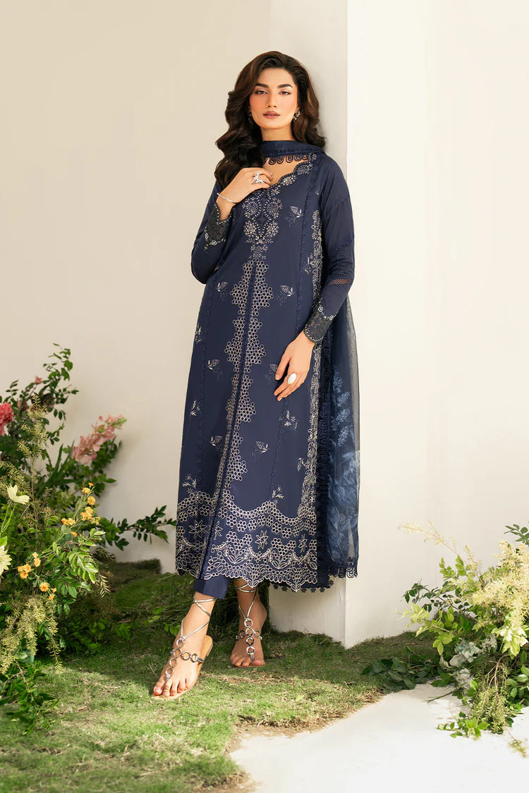 IZNIK-3PC DHANAK CHIKAN EMBROIDERED SHIRT WITH COURTRAI PRINTED SHAWL AND EMB TROUSER-WJ-1946