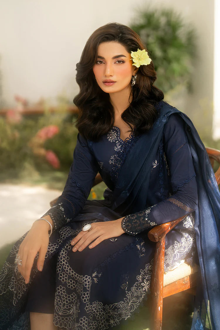IZNIK-3PC DHANAK CHIKAN EMBROIDERED SHIRT WITH COURTRAI PRINTED SHAWL AND EMB TROUSER-WJ-1946