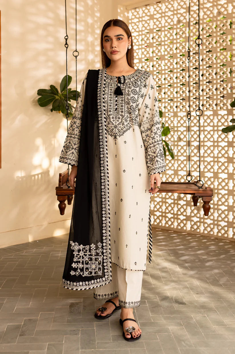BATIK-3PC DHANAK EMBROIDERED SHIRT WITH CHIFFON EMBROIDERED DUPATTA AND EMB TROUSER-W.J-1840