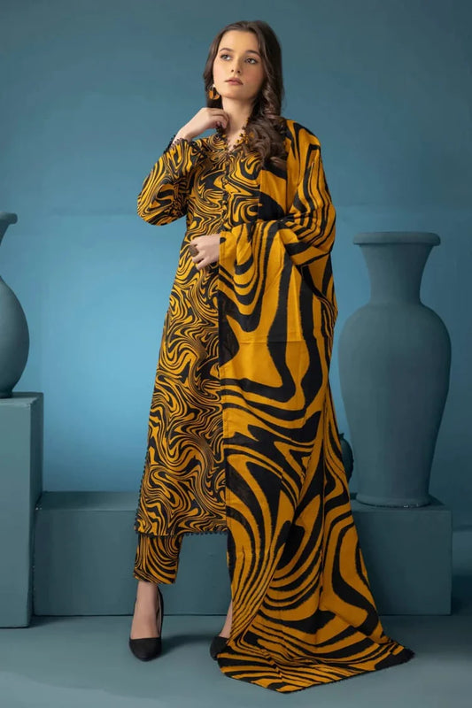 BAROQUE-3PC KHADDAR PRINTED SHIRT WITH KHADDAR PRINT DUPATTA AND PRINT TROUSER-W.J-1964