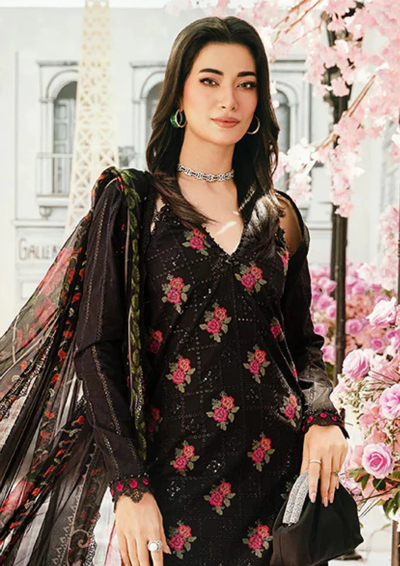 MARIA B-3PC LAWN EMBROIDERED SHIRT WITH MONARK PRINT DUPATTA & TROUSER-W.J-1723