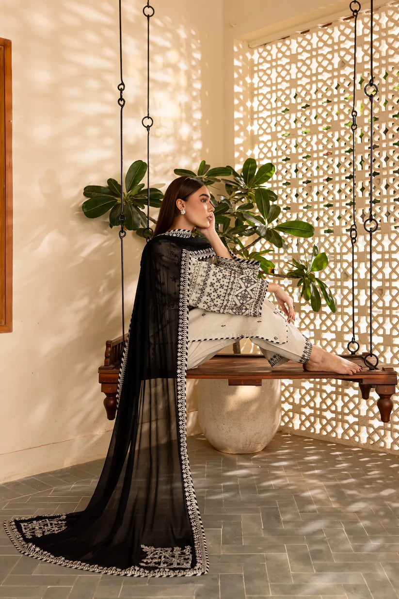 BATIK-3PC DHANAK EMBROIDERED SHIRT WITH CHIFFON EMBROIDERED DUPATTA AND EMB TROUSER-W.J-1840