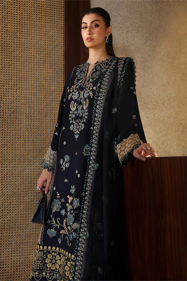 ZAHA-3PC DHANAK EMBROIDERED SHIRT WITH DHANAK EMBROIDRED SHAWL & TROUSER-W.J-1923