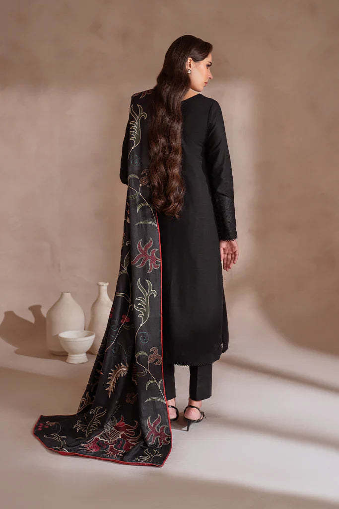 IZNIK-3PC DHANAK EMBROIDERED SHIRT WITH DHANAK EMBROIDERED SHAWL & TROUSER-W.J-1319