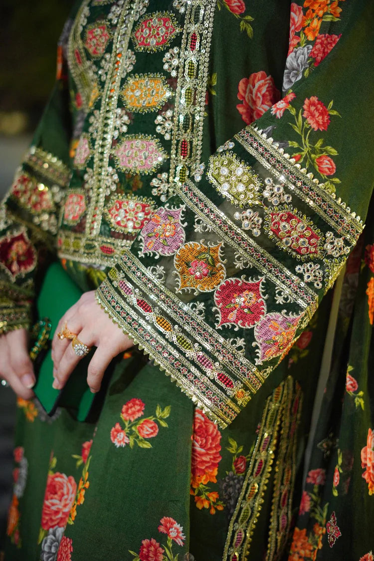 BAROQUE-3PC SHAMOZE SILK PRINTED EMBROIDERED SHIRT WITH SOFT SILK PRINTED EMB DUPATTA & PRINTED TROUSER-W.J-2057