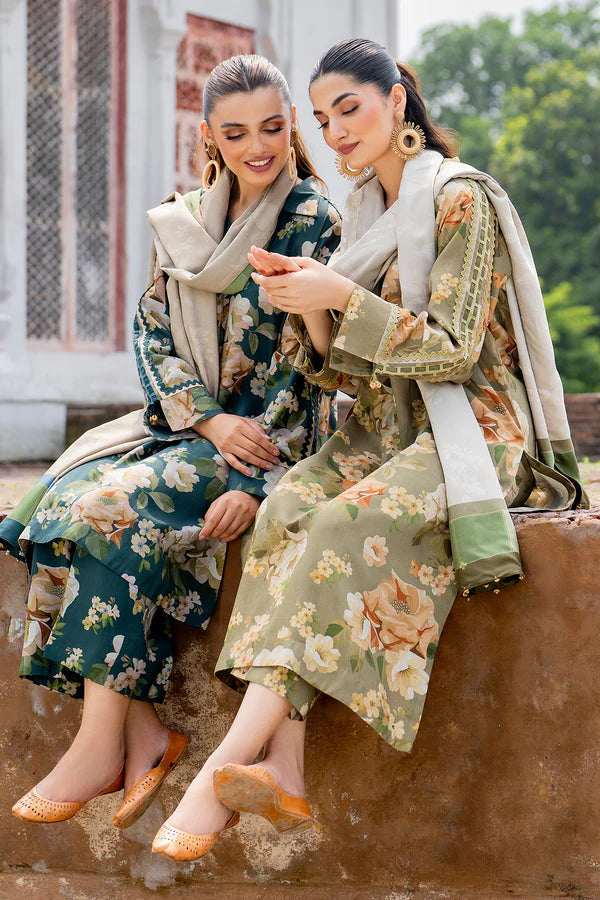 BAROUQE-3PC KARANDI PRINTED SHIRT WITH KARANDI PRINTED DUPATTA AND TROUSER-W.J-1136