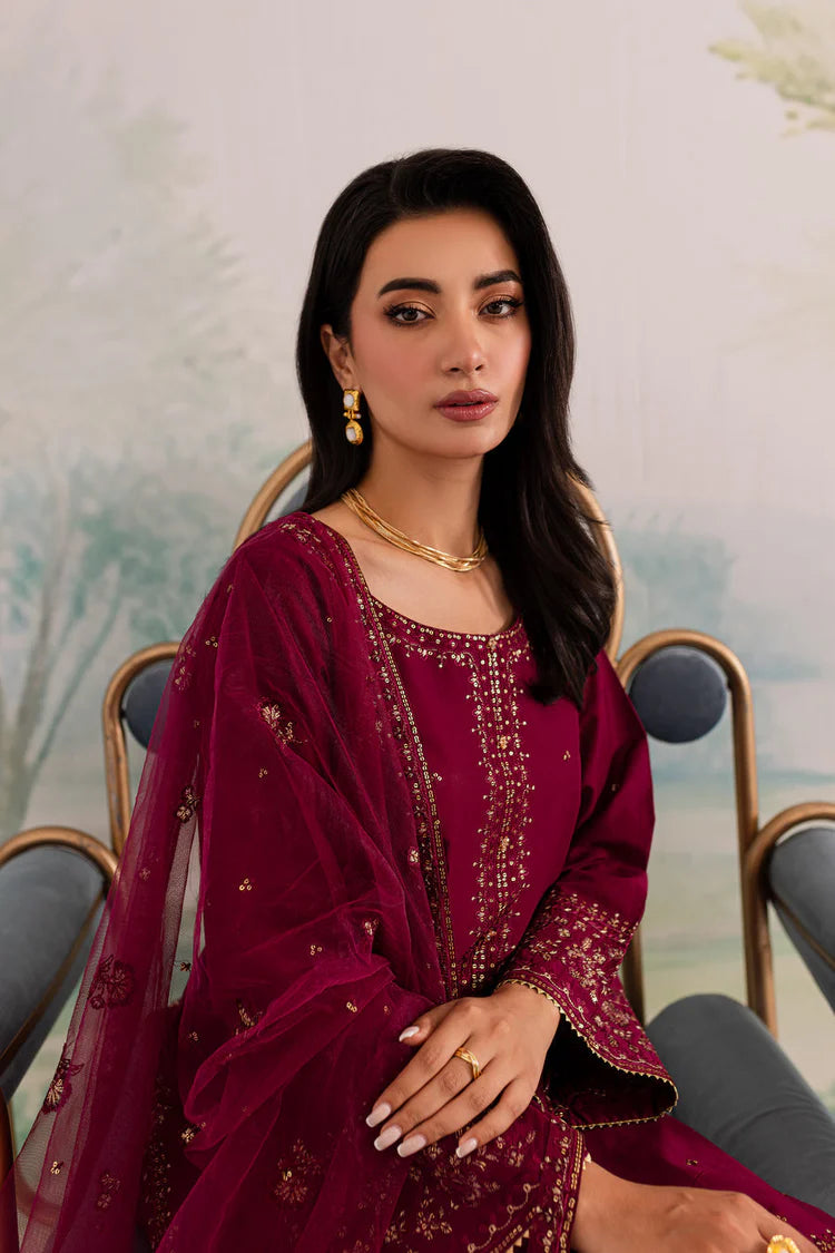 JAZMIN-3PC DHANAK EMBROIDERED SHIRT WITH ORGANZA EMBROIDERED DUPATTA AND TROUSER -WJ-1930