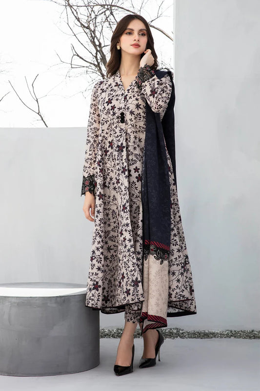 BAROUQE-3PC KHADDAR PRINTED SHIRT WITH KHADDAR PRINT DUPATTA AND PRINT TROUSER-W.J-1913