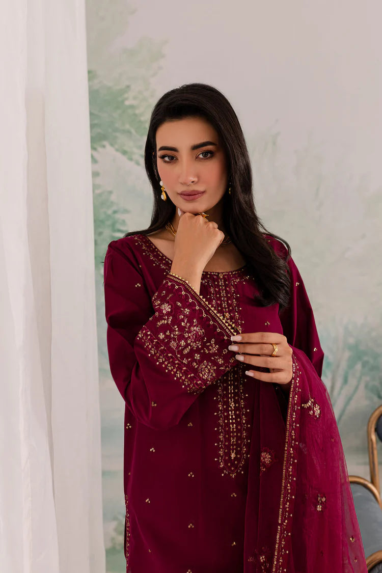 JAZMIN-3PC DHANAK EMBROIDERED SHIRT WITH ORGANZA EMBROIDERED DUPATTA AND TROUSER -WJ-1930
