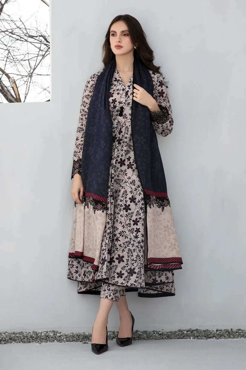 BAROUQE-3PC KHADDAR PRINTED SHIRT WITH KHADDAR PRINT DUPATTA AND PRINT TROUSER-W.J-1913