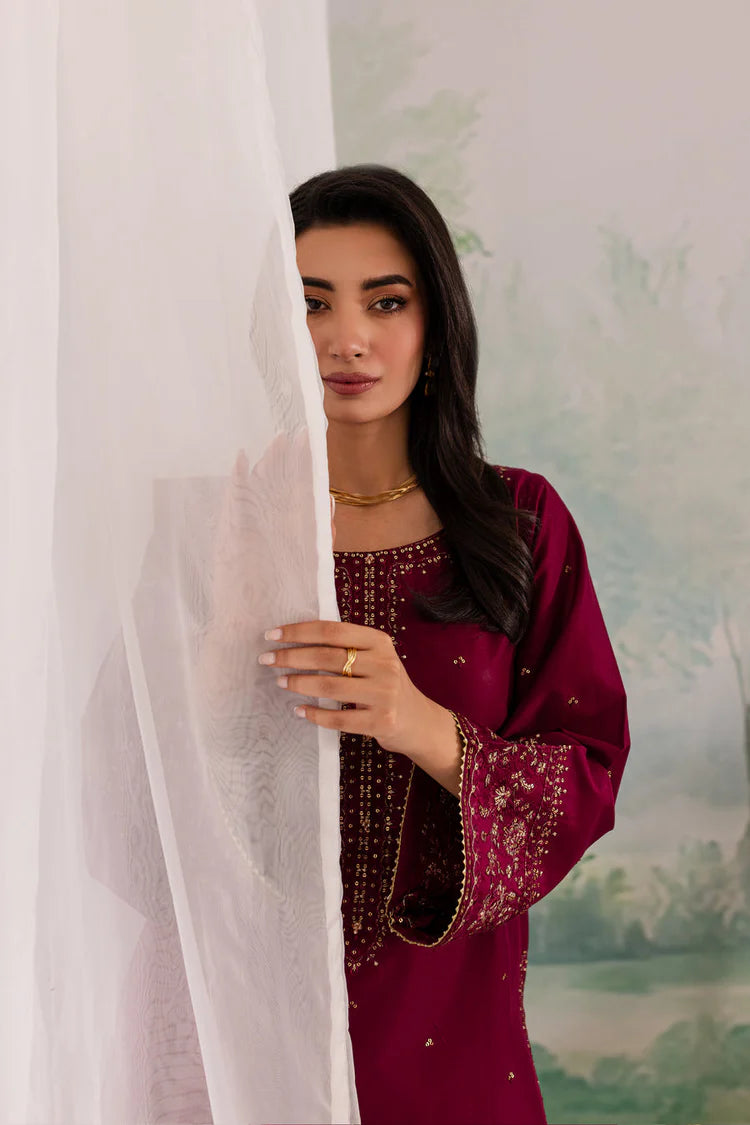 JAZMIN-3PC DHANAK EMBROIDERED SHIRT WITH ORGANZA EMBROIDERED DUPATTA AND TROUSER -WJ-1930