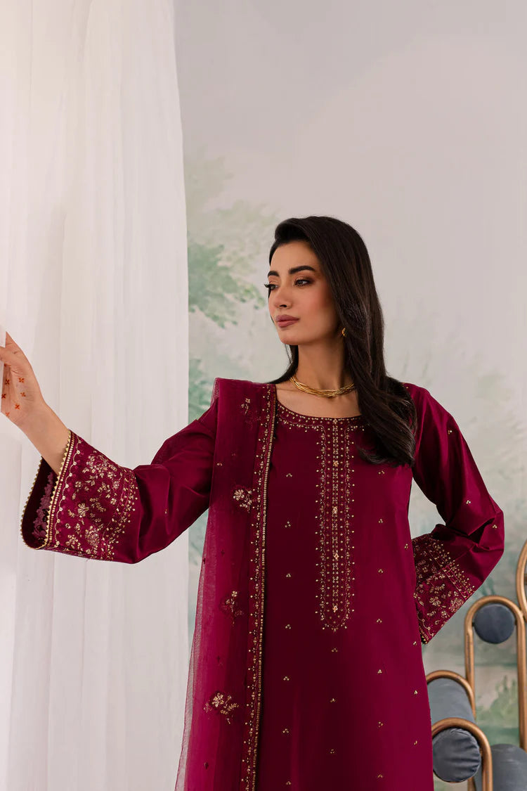 JAZMIN-3PC DHANAK EMBROIDERED SHIRT WITH ORGANZA EMBROIDERED DUPATTA AND TROUSER -WJ-1930
