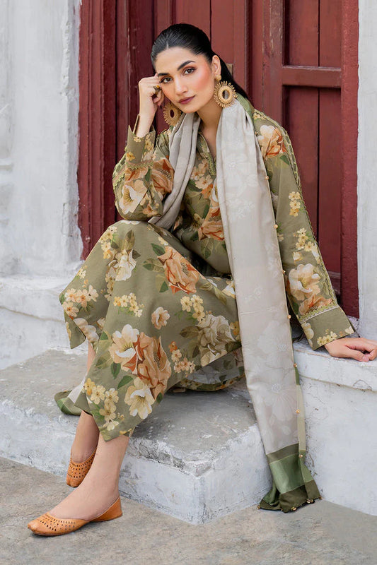 BAROUQE-3PC KARANDI PRINTED SHIRT WITH KARANDI PRINTED DUPATTA AND TROUSER-W.J-1136