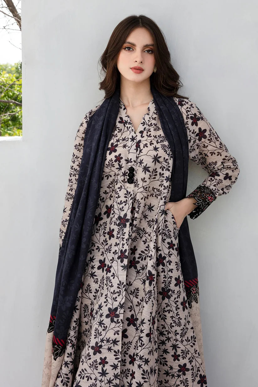 BAROUQE-3PC KHADDAR PRINTED SHIRT WITH KHADDAR PRINT DUPATTA AND PRINT TROUSER-W.J-1913