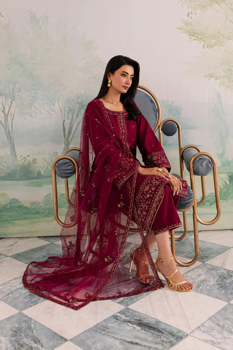 JAZMIN-3PC DHANAK EMBROIDERED SHIRT WITH ORGANZA EMBROIDERED DUPATTA AND TROUSER -WJ-1930