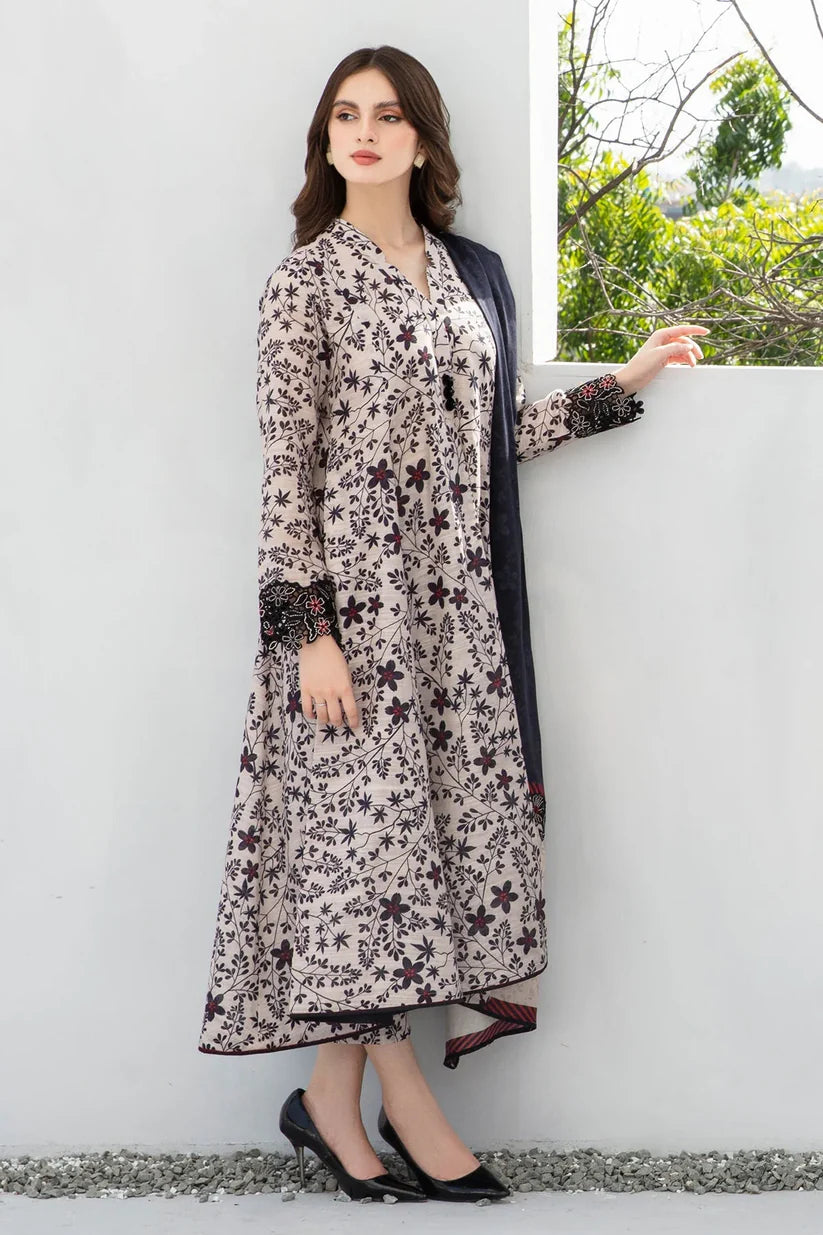 BAROUQE-3PC KHADDAR PRINTED SHIRT WITH KHADDAR PRINT DUPATTA AND PRINT TROUSER-W.J-1913