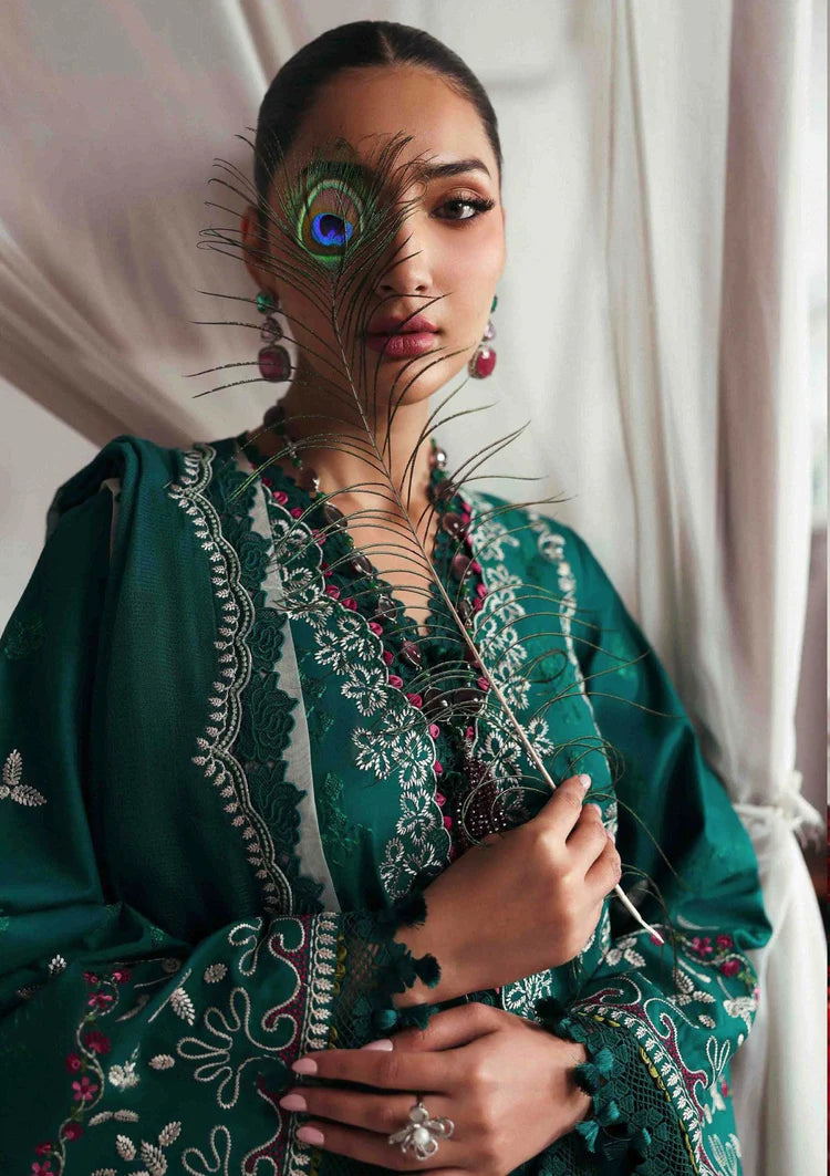 REPUBLIC WOMENSWEAR-3PC DHANAK EMBROIDERED SHIRT WITH COURTRAI PRINTED SHAWL & DHANAK TOUSER-WJ-1944