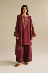 IZNIK-3PC DHANAK EMBROIDERED SHIRT WITH DHANAK EMBROIDERED SHAWL AND EMB TROUSER -W.J-5164