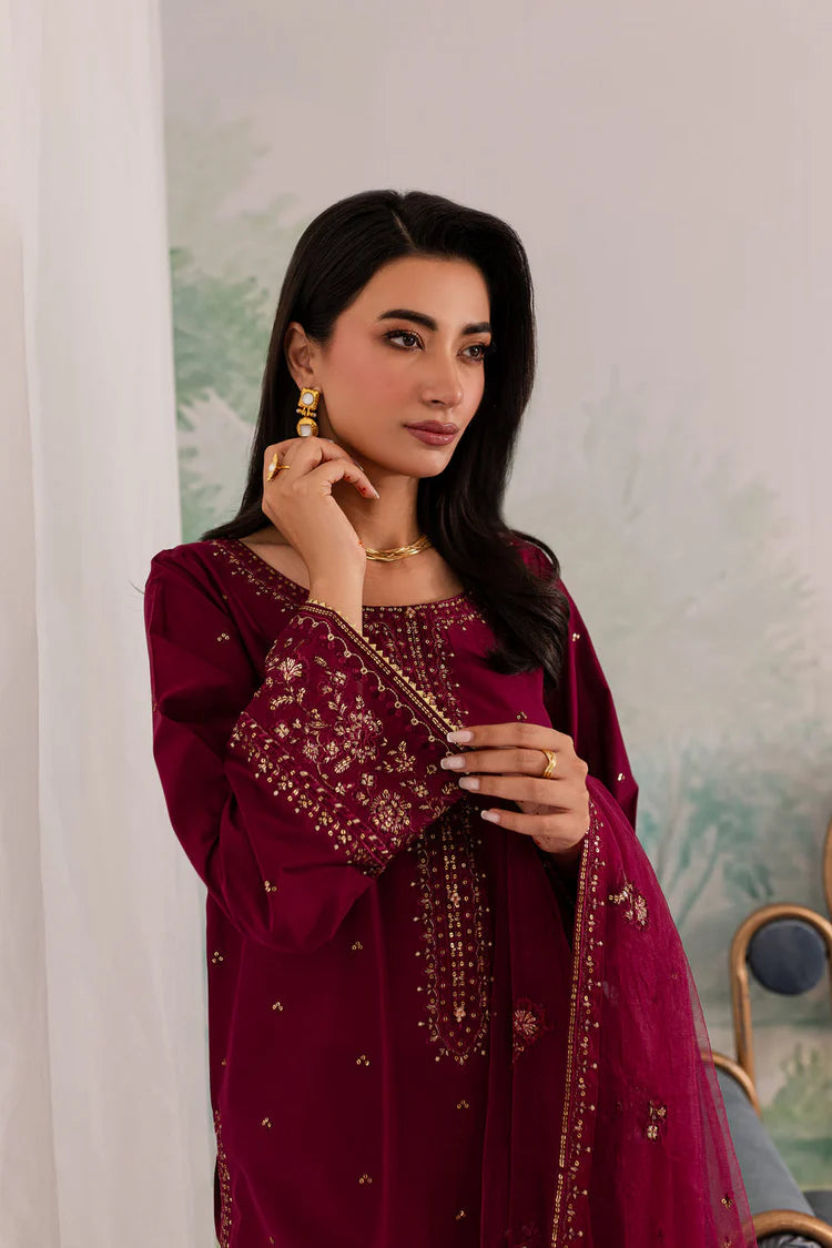 JAZMIN-3PC DHANAK EMBROIDERED SHIRT WITH ORGANZA EMBROIDERED DUPATTA AND TROUSER -WJ-1930