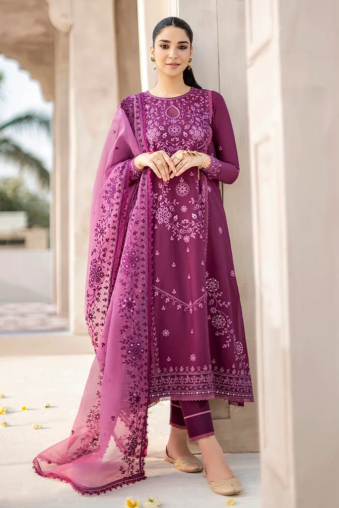 ASIM JOFA- 3PC LAWN HEAVY EMBROIDERED SHIRT WITH ORGANZA HEAVY EMBROIDERED DUPATTA_W.J-1458