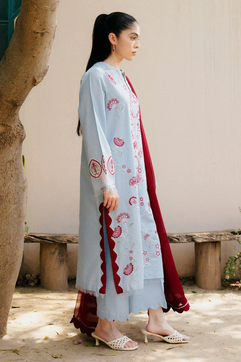 ZAHRA SHAHJAHAN-3PC DHANAK EMBROIDERED SHIRT WITH CHIFFON DUPATTA AND TROUSER-W.J-1835