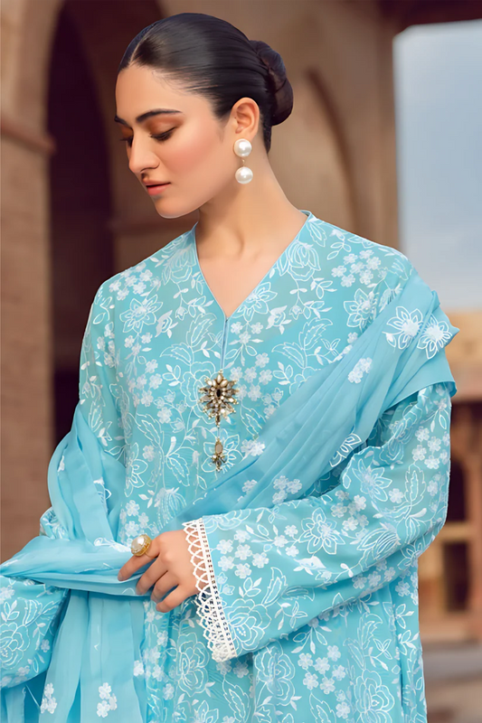 MARIA.B-3PC DHANAK EMBROIDERED SHIRT WITH CHIFFON EMBROIDERED DUPATTA AND TROUSER-W.J-1780