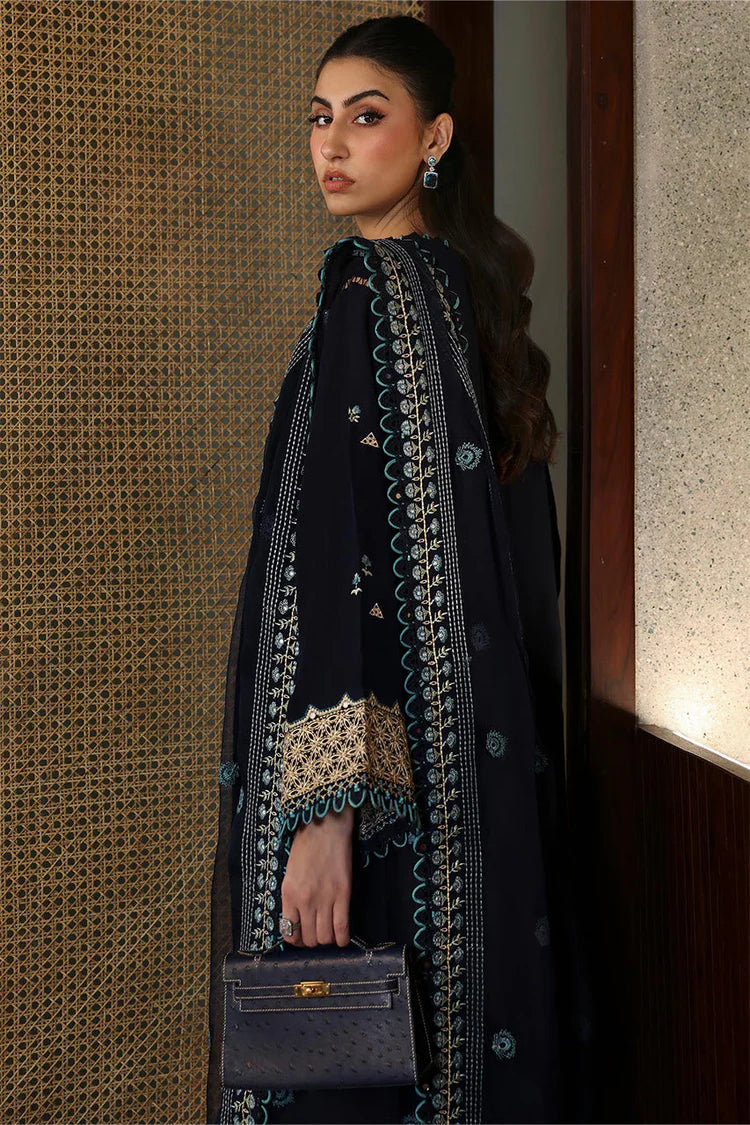 ZAHA-3PC DHANAK EMBROIDERED SHIRT WITH DHANAK EMBROIDRED SHAWL & TROUSER-W.J-1923