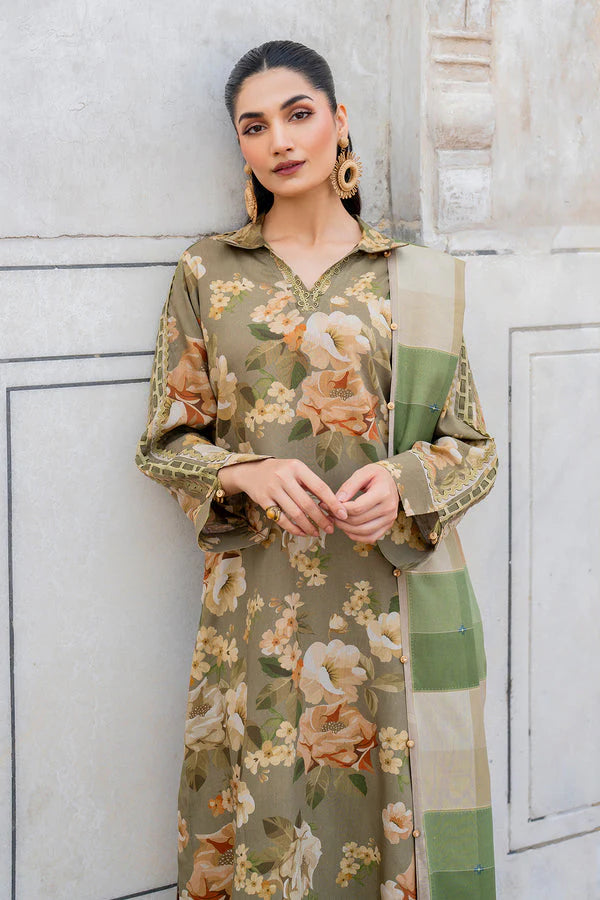 BAROUQE-3PC KARANDI PRINTED SHIRT WITH KARANDI PRINTED DUPATTA AND TROUSER-W.J-1136