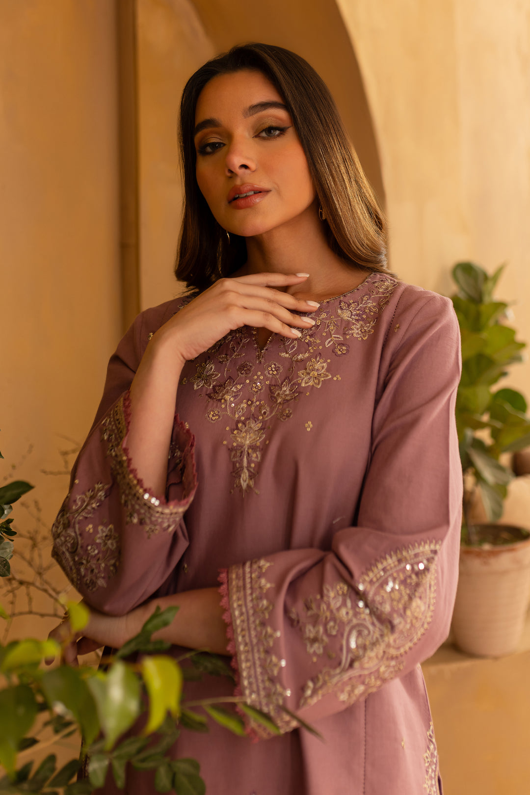 BATIK-2PC SEQUIN DHANAK EMBROIDERED SHIRT WITH SEQUIN DHANAK EMBROIDERED TROUSER-W.J-1803