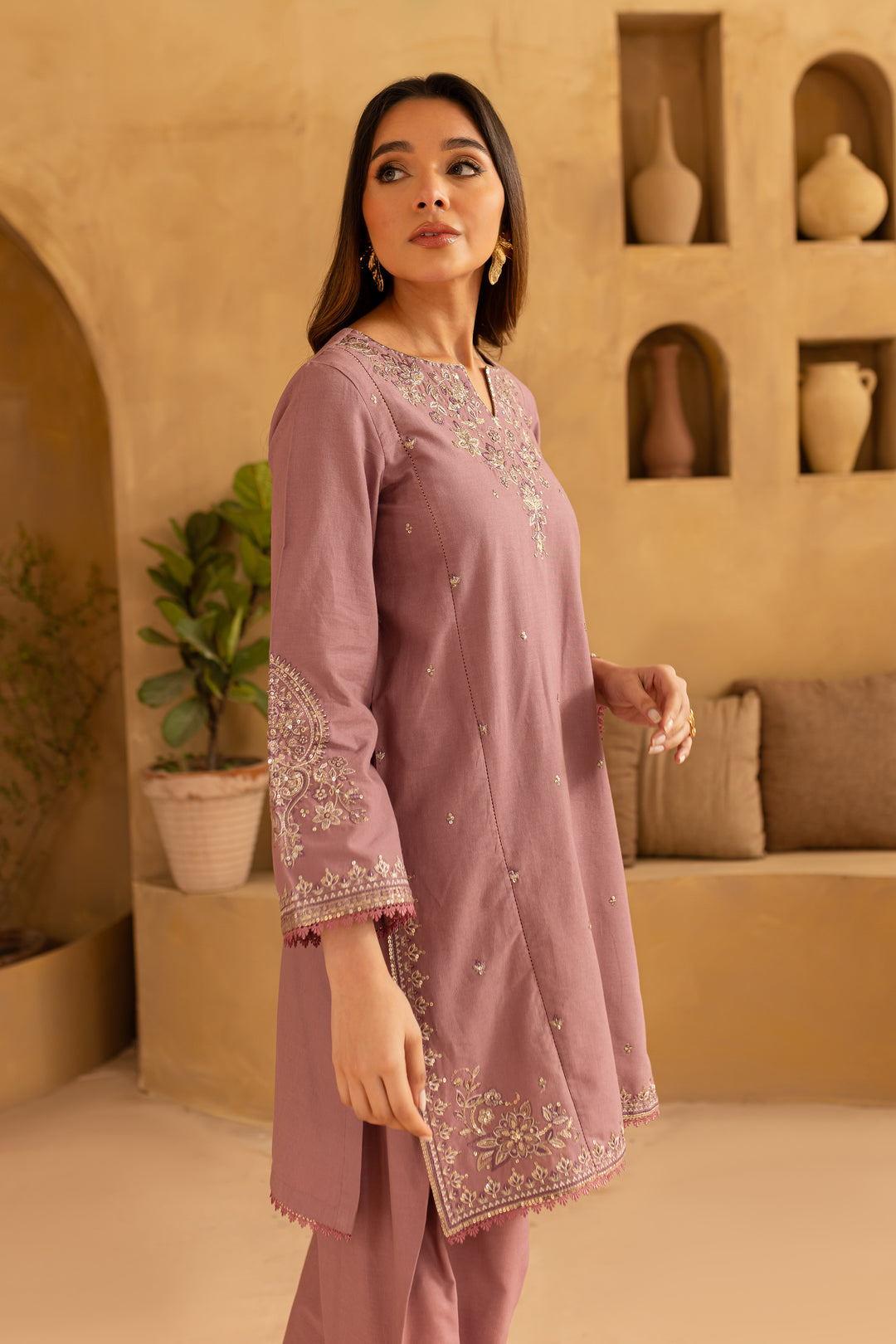 BATIK-2PC SEQUIN DHANAK EMBROIDERED SHIRT WITH SEQUIN DHANAK EMBROIDERED TROUSER-W.J-1803