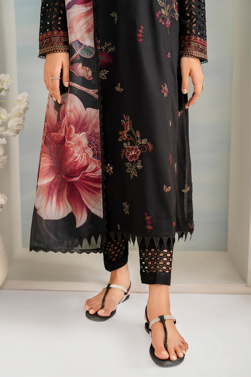 IZNIK- 3PC DHANAK EMBROIDERED SHIRT WITH COUTURE PRINT SHAWL AND EMB TROUSER-W.J-1793