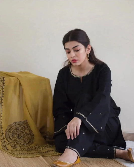 AISLING -3PC DHANAK EMBROIDERED WITH DHANAK PRINT SHAWL -W.J-1204